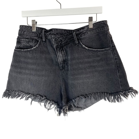 GOOD AMERICAN Good '90s Jean Shorts High Waist Criss-Cross in Faded Black 8/29 - Picture 1 of 7